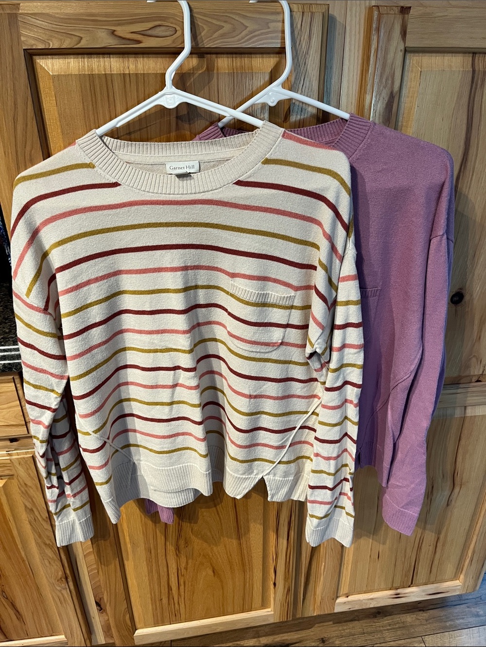 Garnet Hill Sweaters - one striped & one solid mauve, size M